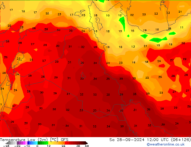 Темпер. мин. (2т) GFS сб 28.09.2024 12 UTC