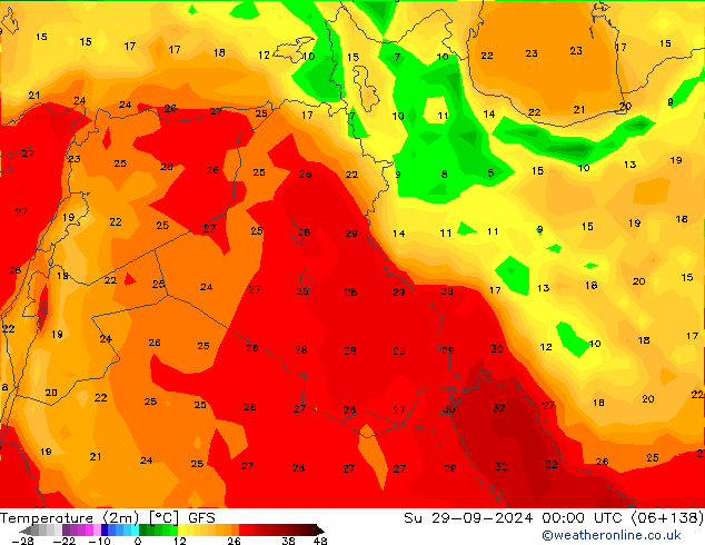 Temperatura (2m) GFS dom 29.09.2024 00 UTC