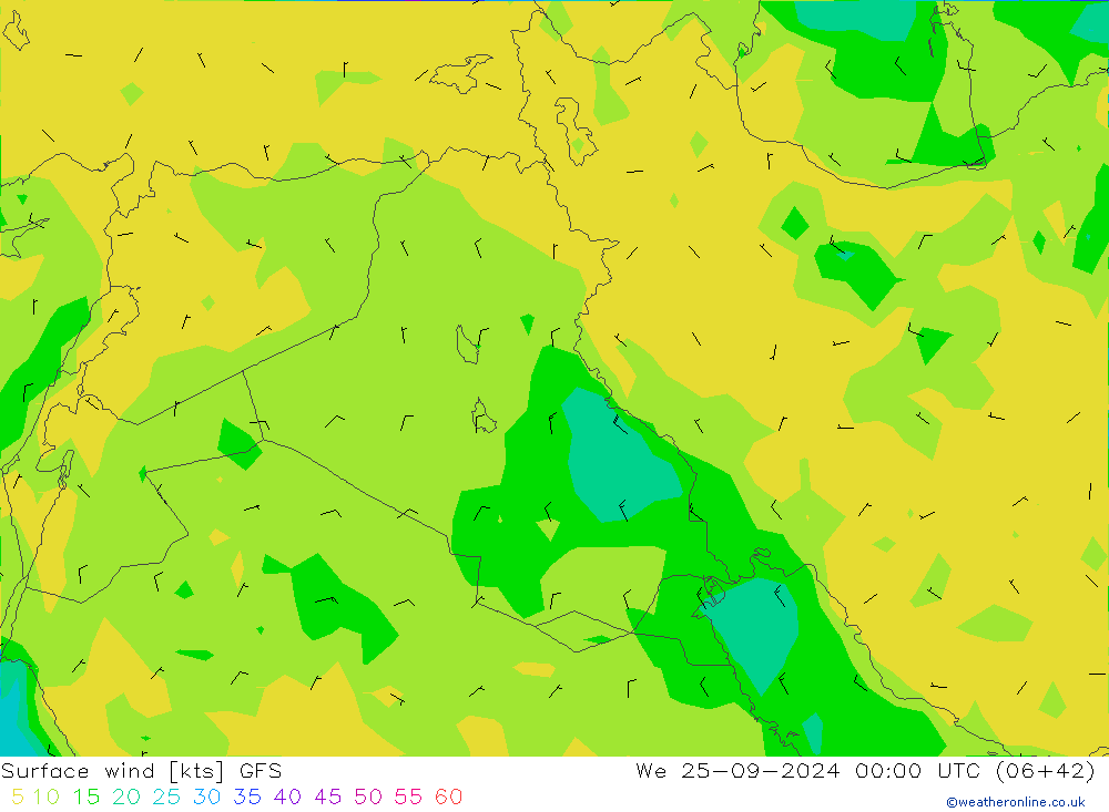 ветер 10 m GFS ср 25.09.2024 00 UTC