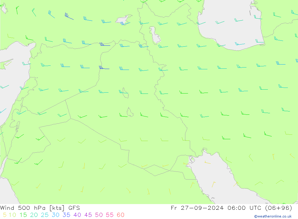 Viento 500 hPa GFS vie 27.09.2024 06 UTC