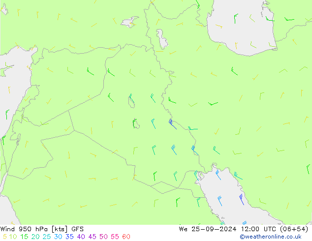 Wind 950 hPa GFS We 25.09.2024 12 UTC