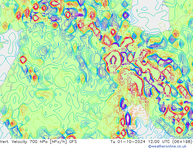 Vert. Velocity 700 hPa GFS wto. 01.10.2024 12 UTC