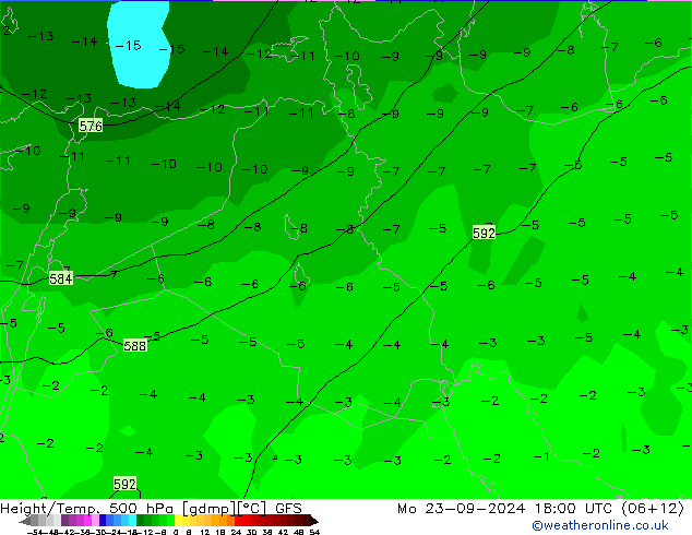 Z500/Rain (+SLP)/Z850 GFS Mo 23.09.2024 18 UTC