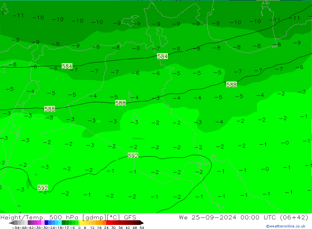 Height/Temp. 500 hPa GFS We 25.09.2024 00 UTC