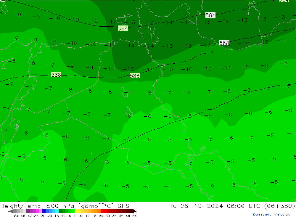 Z500/Rain (+SLP)/Z850 GFS Ter 08.10.2024 06 UTC