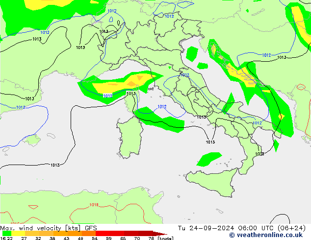 Max. wind velocity GFS Tu 24.09.2024 06 UTC