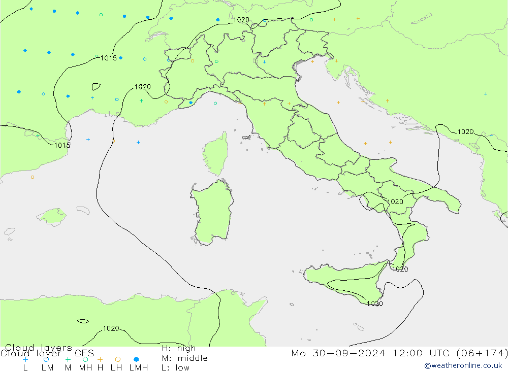 Chmura warstwa GFS pon. 30.09.2024 12 UTC