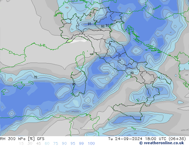 RH 300 hPa GFS Di 24.09.2024 18 UTC