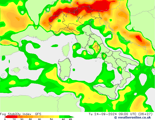 Fog Stability Index GFS Tu 24.09.2024 09 UTC