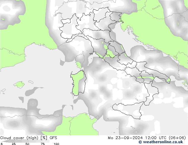 Cloud (high,middle,low) GFS Mo 23.09.2024 12 UTC