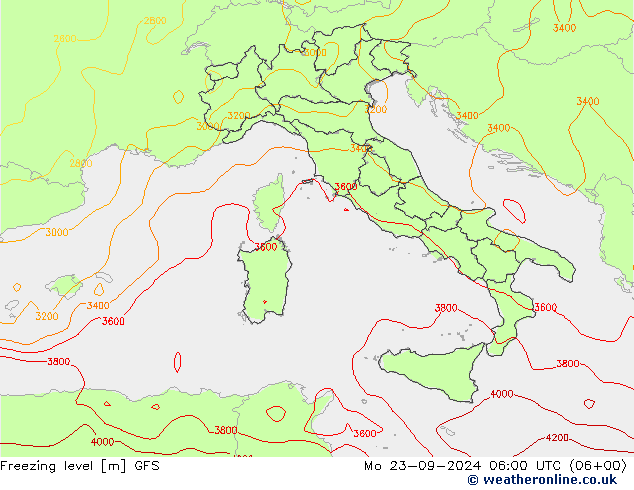 Freezing level GFS пн 23.09.2024 06 UTC