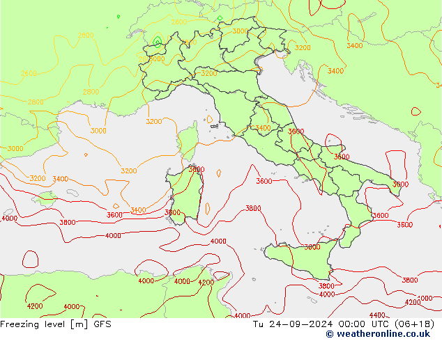 Freezing level GFS wto. 24.09.2024 00 UTC