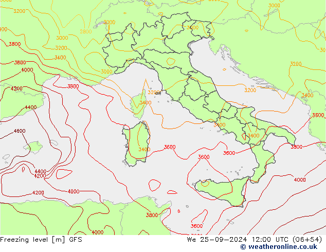 Isotherme 0° GFS mer 25.09.2024 12 UTC