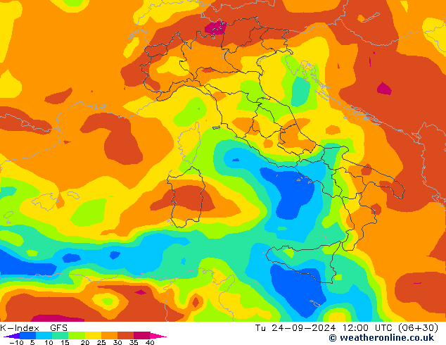 K-Index GFS Tu 24.09.2024 12 UTC