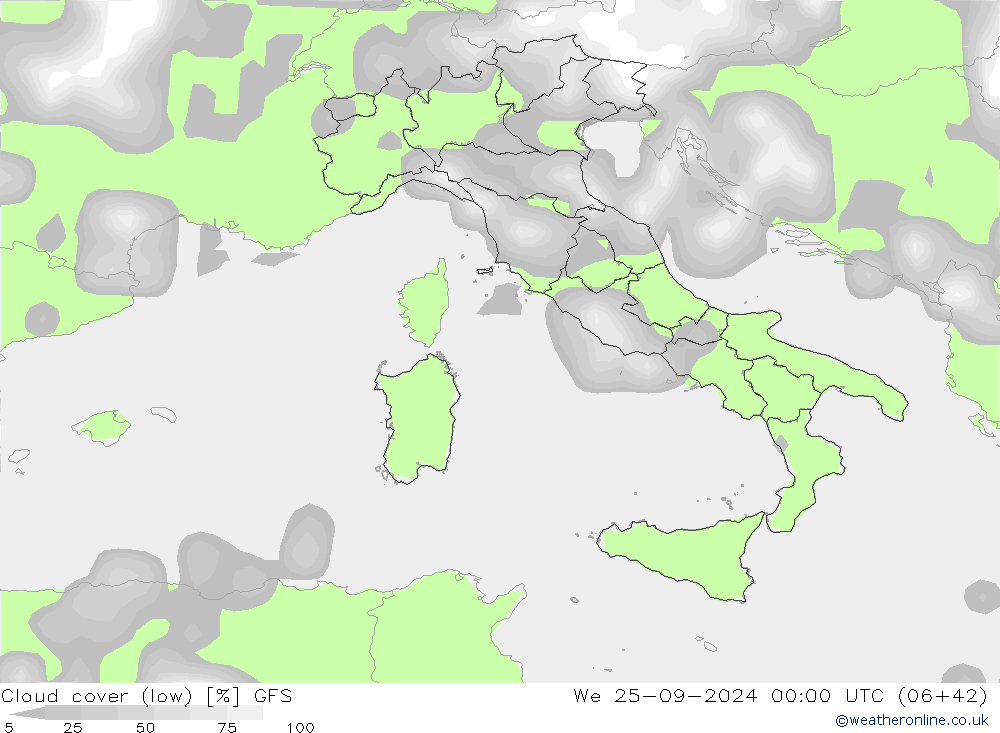 nízká oblaka GFS St 25.09.2024 00 UTC