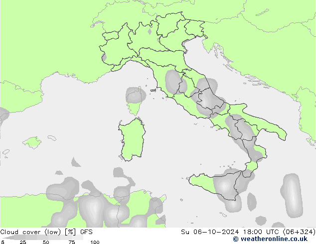 Nubes bajas GFS dom 06.10.2024 18 UTC