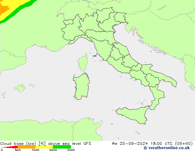 Cloud base (low) GFS mié 25.09.2024 18 UTC