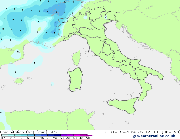 осадки (6h) GFS вт 01.10.2024 12 UTC