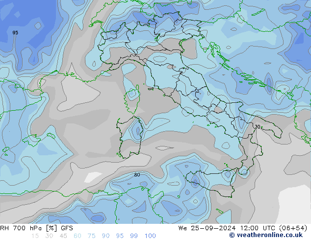 RH 700 hPa GFS We 25.09.2024 12 UTC