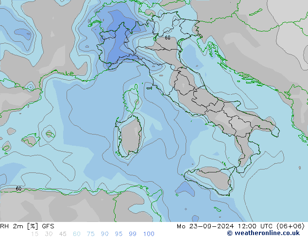 RH 2m GFS пн 23.09.2024 12 UTC