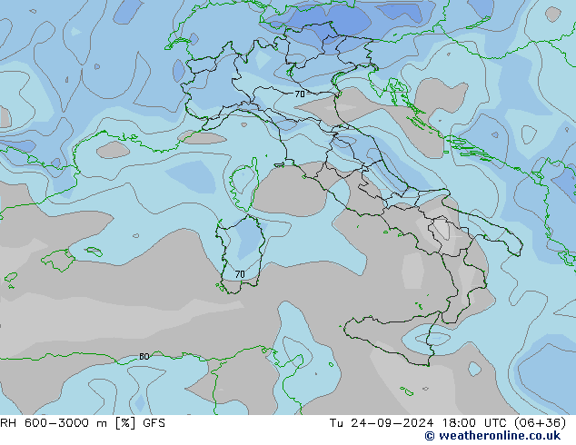 Humidité rel. 600-3000 m GFS mar 24.09.2024 18 UTC