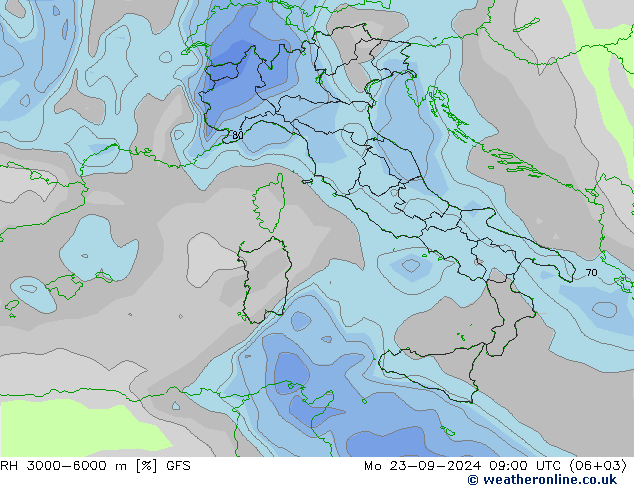 RH 3000-6000 m GFS Po 23.09.2024 09 UTC