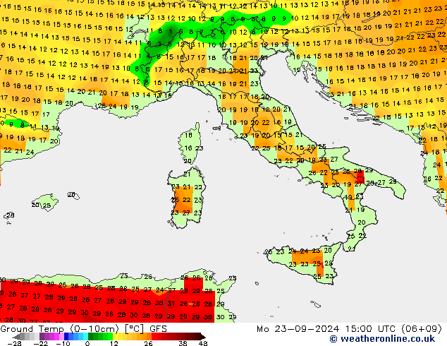 Temp. al suolo (0-10cm) GFS lun 23.09.2024 15 UTC