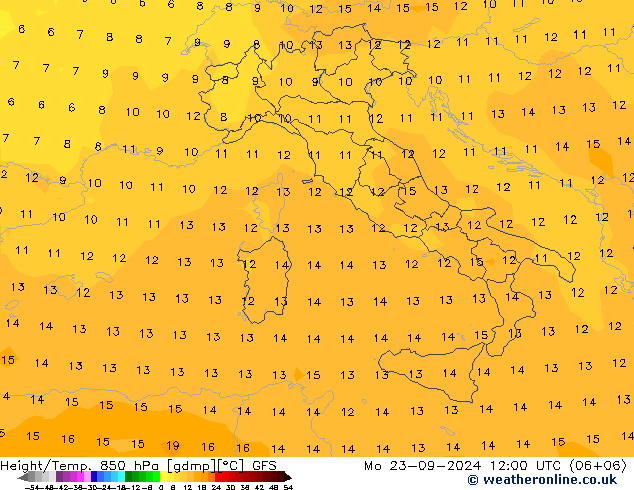 Height/Temp. 850 hPa GFS Mo 23.09.2024 12 UTC