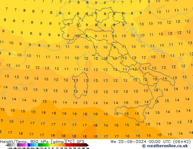 Z500/Rain (+SLP)/Z850 GFS śro. 25.09.2024 00 UTC