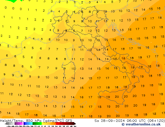 Height/Temp. 850 hPa GFS Sa 28.09.2024 06 UTC