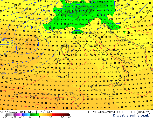 SLP/Temp. 850 hPa GFS Th 26.09.2024 06 UTC