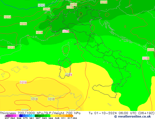 Dikte700-1000 hPa GFS di 01.10.2024 06 UTC