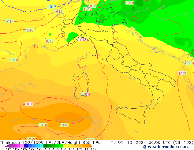 Thck 850-1000 hPa GFS Út 01.10.2024 06 UTC