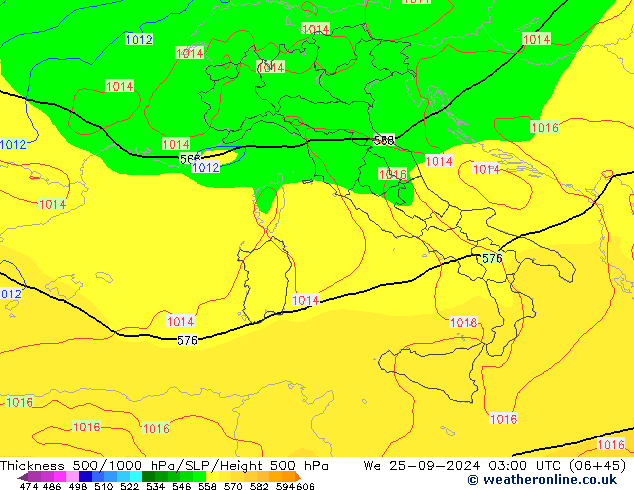 Schichtdicke 500-1000 hPa GFS Mi 25.09.2024 03 UTC