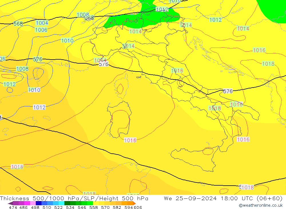 Thck 500-1000hPa GFS śro. 25.09.2024 18 UTC