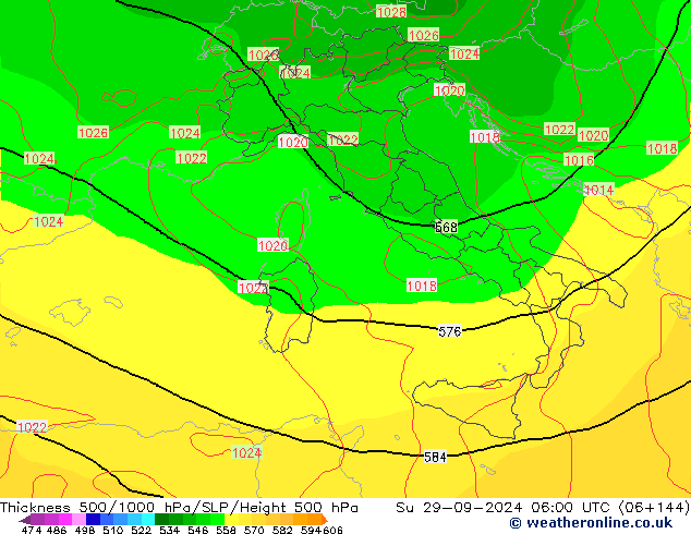 Thck 500-1000hPa GFS dim 29.09.2024 06 UTC