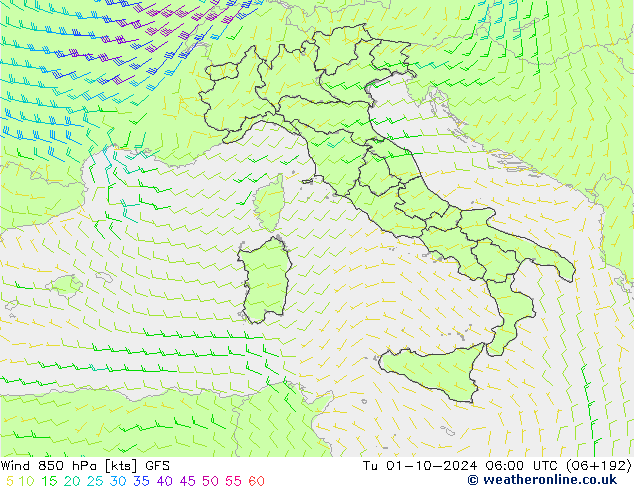 Viento 850 hPa GFS mar 01.10.2024 06 UTC