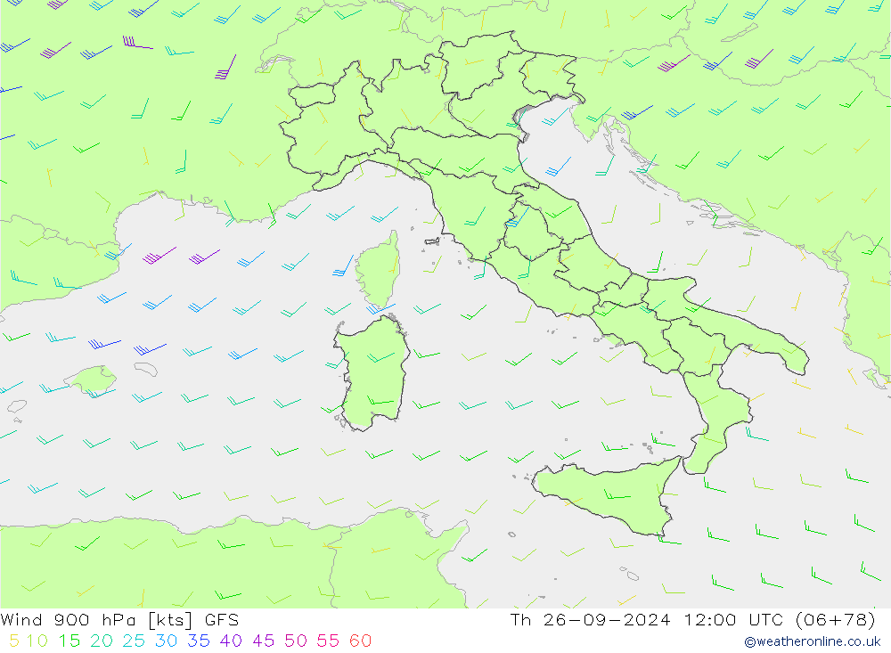 Viento 900 hPa GFS jue 26.09.2024 12 UTC