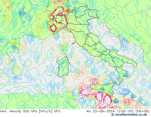 Vert. Velocity 500 hPa GFS lun 23.09.2024 12 UTC