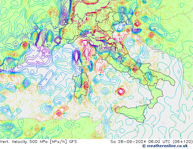 Vert. Velocity 500 hPa GFS sam 28.09.2024 06 UTC