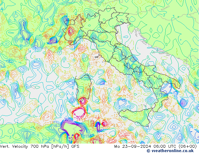 Vert. Velocity 700 hPa GFS lun 23.09.2024 06 UTC