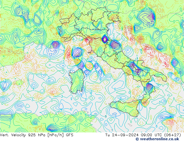 Vert. snelheid 925 hPa GFS di 24.09.2024 09 UTC