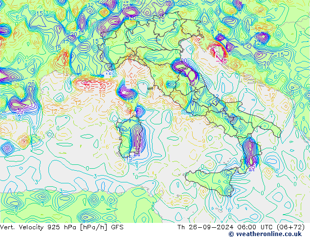 Vert. snelheid 925 hPa GFS do 26.09.2024 06 UTC