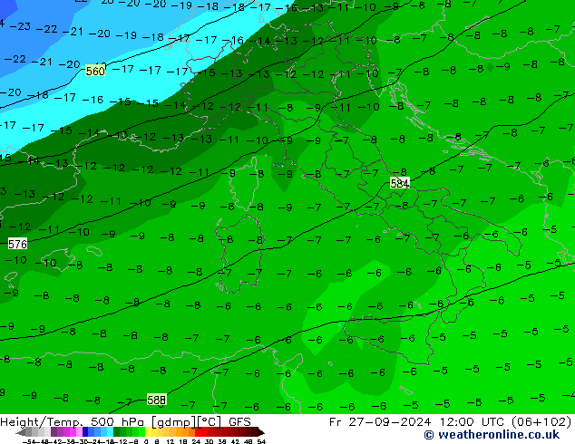 Z500/Rain (+SLP)/Z850 GFS Fr 27.09.2024 12 UTC