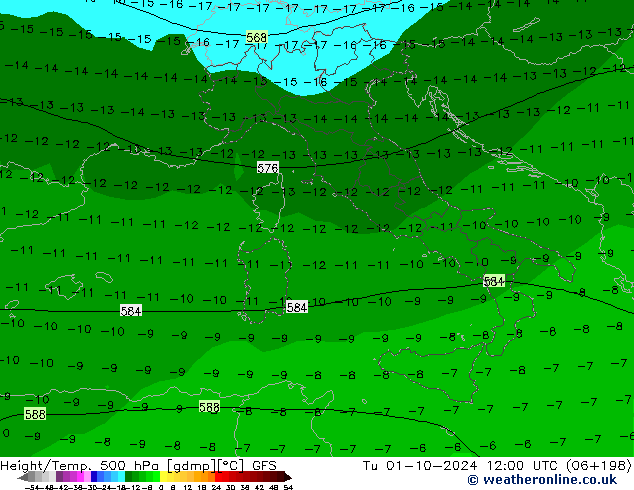 Z500/Rain (+SLP)/Z850 GFS Ter 01.10.2024 12 UTC