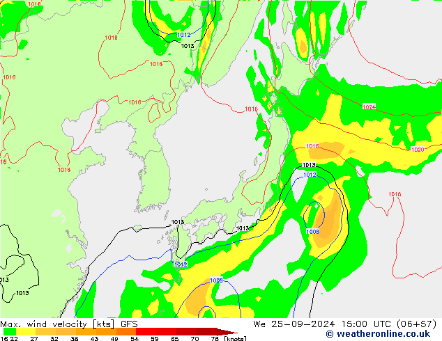 Max. wind velocity GFS We 25.09.2024 15 UTC