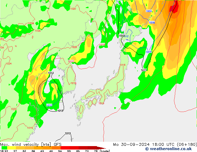 Max. wind velocity GFS  30.09.2024 18 UTC