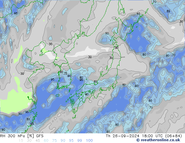 RH 300 hPa GFS  26.09.2024 18 UTC