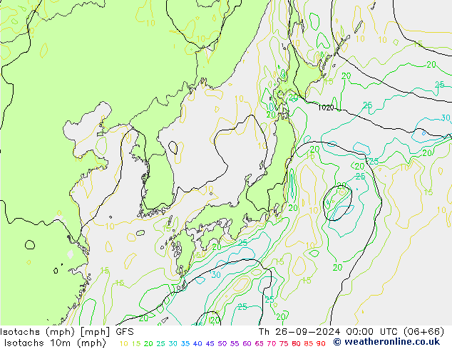 Isotachs (mph) GFS Th 26.09.2024 00 UTC