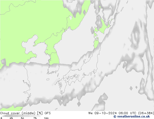 Bulutlar (orta) GFS Çar 09.10.2024 06 UTC